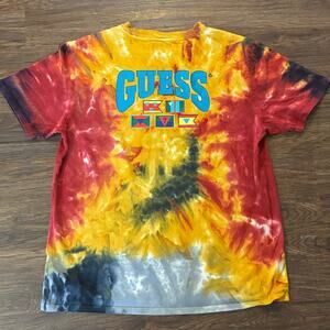 Guess Originals Flags Tie Dye Double Sided T Shirt Embroidered Size L
